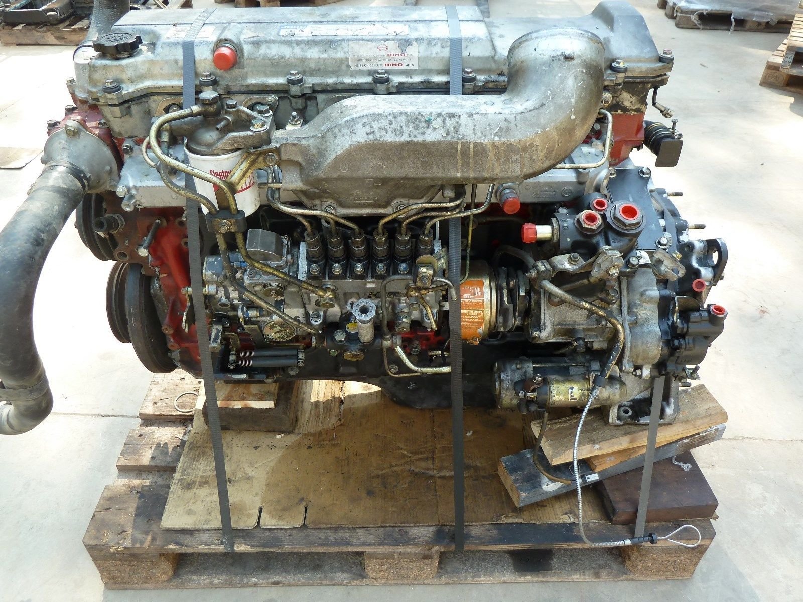 Used Hino J08C engine for sale on a stand